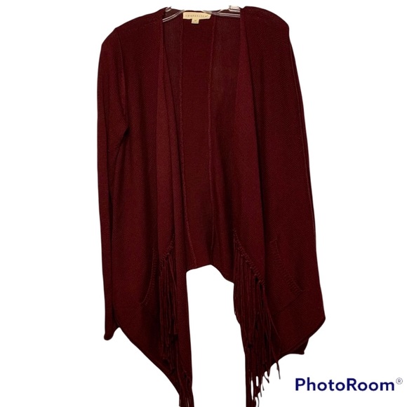 Lovestitch deep red burgundy sweater fringe pockets medium Love Stitch - Picture 4 of 11